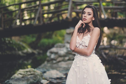 Floral wedding dress Open Back