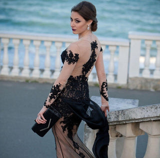 Gothic Black Mermaid Gown Long Sleeve - Dresses Dioma