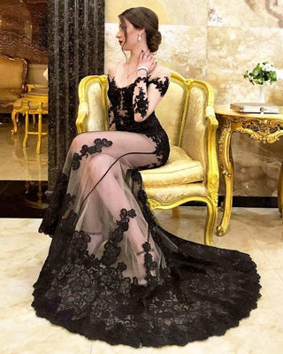 Gothic Black Mermaid Gown Long Sleeve - Dresses Dioma