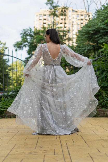 Celestial Unique Boho Wedding Dress in gray - Dresses Dioma