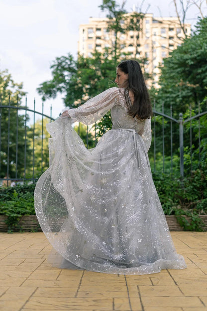 Celestial Unique Boho Wedding Dress in gray - Dresses Dioma