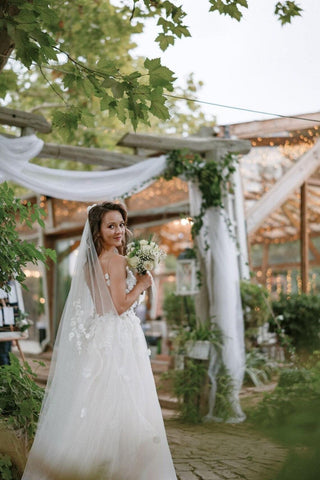 Floral wedding dress Open Back A-line with 3D flowers - Dresses Dioma