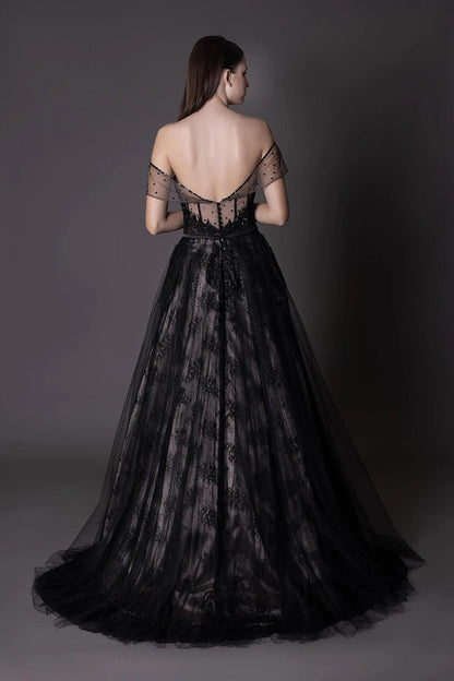 Black Lace Gown A-Line - Dresses Dioma