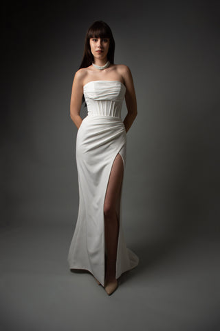 Minimalist Strapless Fit & Flare Crepe Wedding Dress