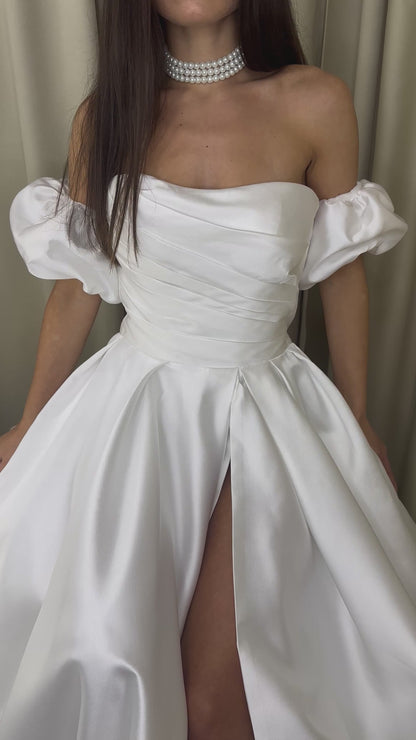 Elegant Classic Luxury Mikado A-line Wedding Dress Amelia